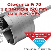 Otwornica Fi 70 z przedłużką 220 mm na HEX