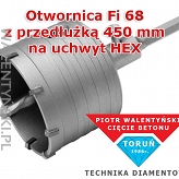 Otwornica Fi 68 z przedłużką 450 mm na HEX